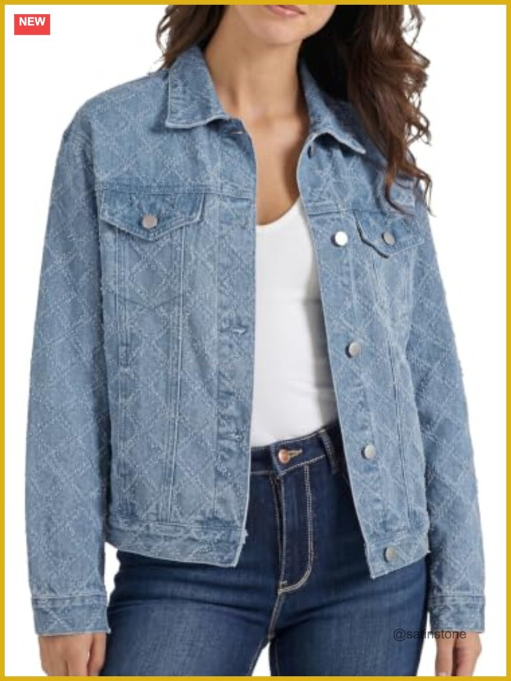 SHEWIN Denim Jacket Button Down Jean Coat Geometric Loose Fit Fall